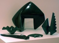 Clockwise from rear: Walking Head, bronze, 10.2” x 12” x 8.5”; Brancusi Bird, bronze, 7.2” x 5.4” x 2”; Sea Bird, bronze, 3.5” x 5” x .5”; Dragon Dagger, bronze, 10.6” x 1.7” x 1”; Mountain-Backed Bird, bronze, 2.8” x 7.5” x 2.8”