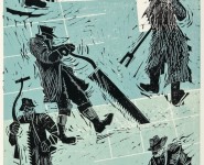 Harvesting the Kennebec, woodblock and linoleum print, 18" x 33"