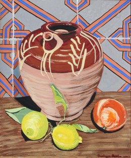 Jug with Lemons and Orange, Italy, gouache on paper, 17" x 14"