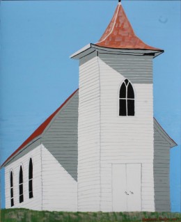 Closed Country Church, Bottineau, North Dakota, gouache on paper, 17" x 14"