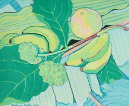 Still Life in Green, Costa Rica, gouache on paper, 14" x 17"