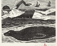 Against the Tide, woodblock print,  20" x 16"
