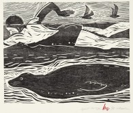 Against the Tide, woodblock print,  20" x 16"