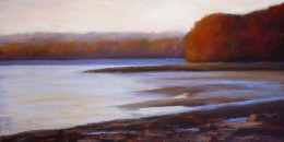 Red Trees at Low Tide, pastel, 12" x 24"