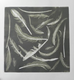 Feathers, monotype, 28" x 27" framed