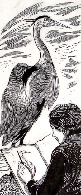 Standing for a Portrait, woodcut, 17" x 17.5"