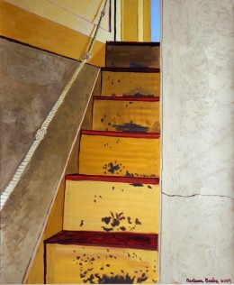 Staircase with Rope, gouache on paper, 24" x 21" framed