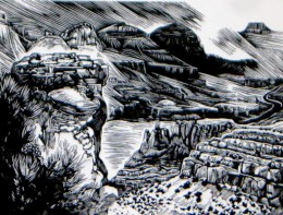 Grand Canyon, wood engraving, 4" x 3"