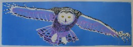 Snowy Owl in Flight, 3-color linoleum block print, 12" x 36"