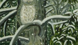 Snowy Barred Owl, oil on wood panet, 13" x 9.5"