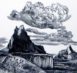 "Badlands Two," wood engraving, 3 3/4" x 4"