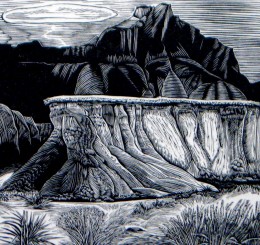 "Sod Table," wood engraving, 3 3/4" x 4"
