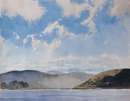 Bay with Hills, watercolor on paper, 8 1/2" x 11"