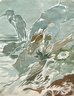 Blue Heron, watercolor on paper, 11" x 8 1/2"