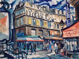 Around Chatelet, Paris, 1951, watercolor on paper, 17 3/4" x 23 1/4"