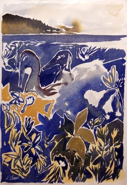 Ducks Swimming, watercolor on paper, 13 1/4" x 9 1/2"