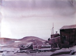Harbor Evening, watercolor on paper, 10 5/8" x 14 3/8"