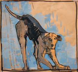 Junkyard Dog, gouache on brown paper, 16" x 17 1/8"