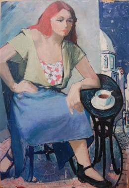 Woman at Table, Paris, oil on panel, 24" x 16 1/2"