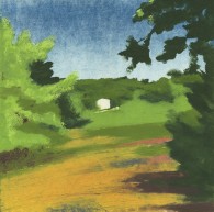 Acadia House, monotype with pastel, 11 x 11