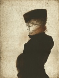 She Cuts a Gallant Show, etching with hand-wiped color, 12" x 9"