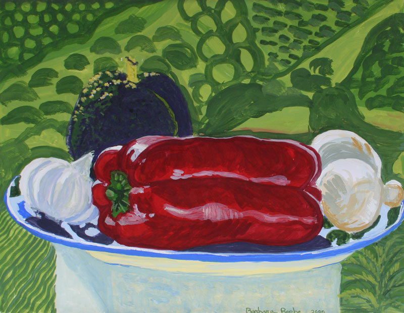 Barbara Beebe, Red Pepper, Spain, gouache on paper, 14" x 17"