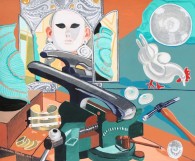 Barbara Beebe, Self-Portrait as a Jeweler, gouache on paper, 14" x 17"