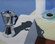 Barbara Beebe, Coffee on a Rooftop Terrace, Spain, gouache on paper, 14" x 17"