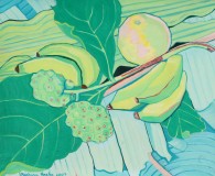 Barbara Beebe, Still Life in Green, Costa Rica, gouache on paper, 14" x 17"