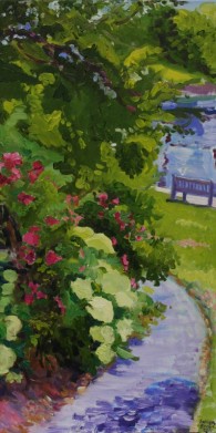 Susan Beebe, Harbor Park, Camden, oil on canvas, 30" x 15"