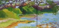 Susan Beebe, Ash Branch at the Keag, oil on canvas, 16" x 32"
