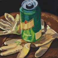 Susan Beebe, Ginger Ale and Gold Gloves, oil on canvas, 12" x 12"