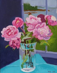 Susan Beebe, Peonies and Stormy Sea, oil on canvas, 24" x 18"