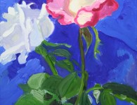 Susan Beebe, Two Roses in a Glass Vase, oil on canvas, 14" x 11"