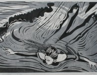 Holly Meade, Swimmer, linocut, 16' X 24"