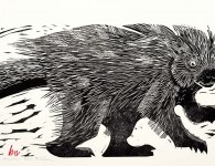 Porcupine, woodblock print, 12" x 22"