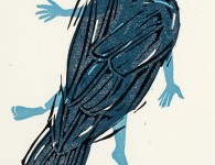 Angel Undercover as a Crow, woodblock and linoleum print, 8" x 6"